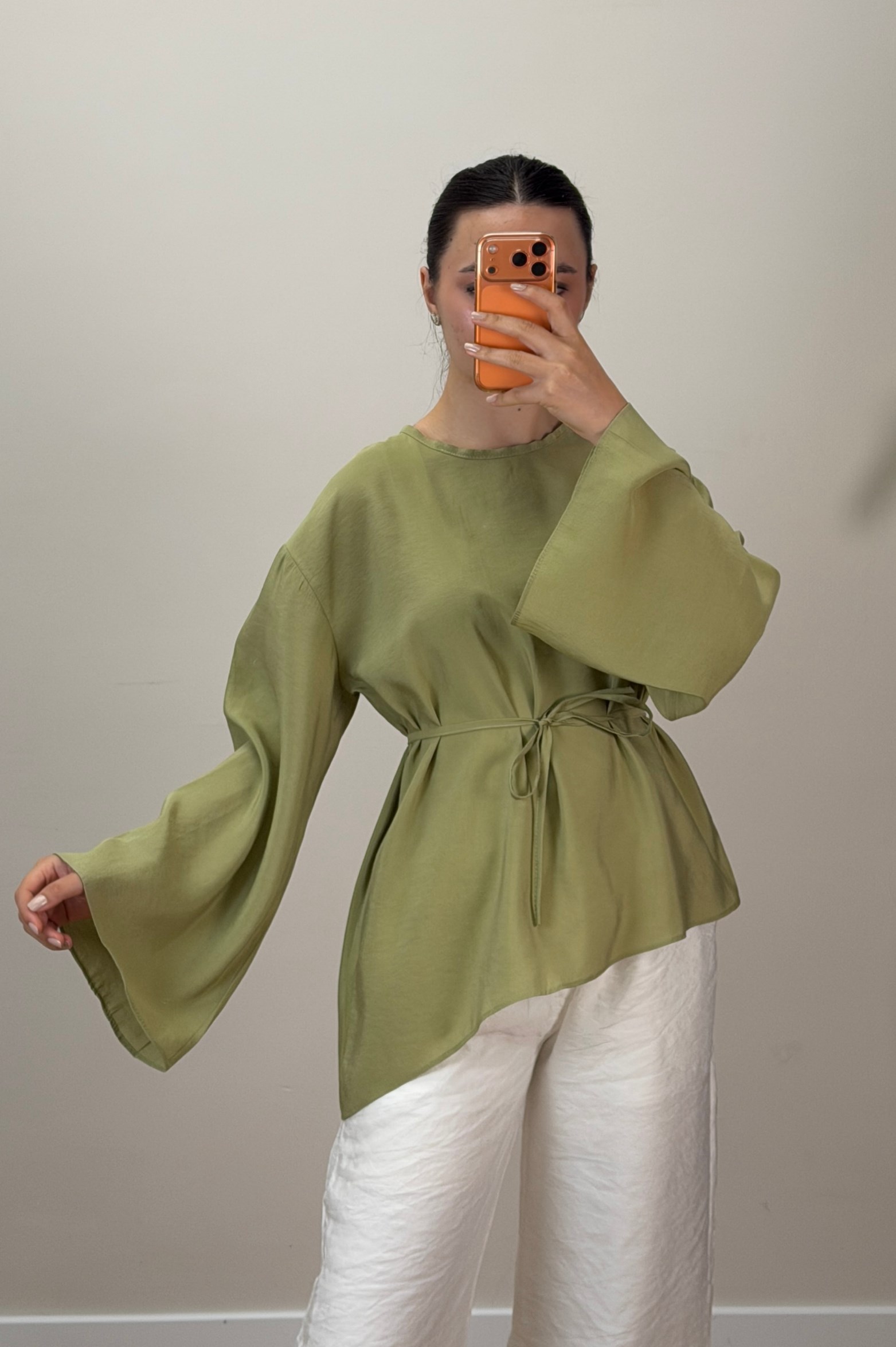 Asimetrik Tensel Bluz Olive 
