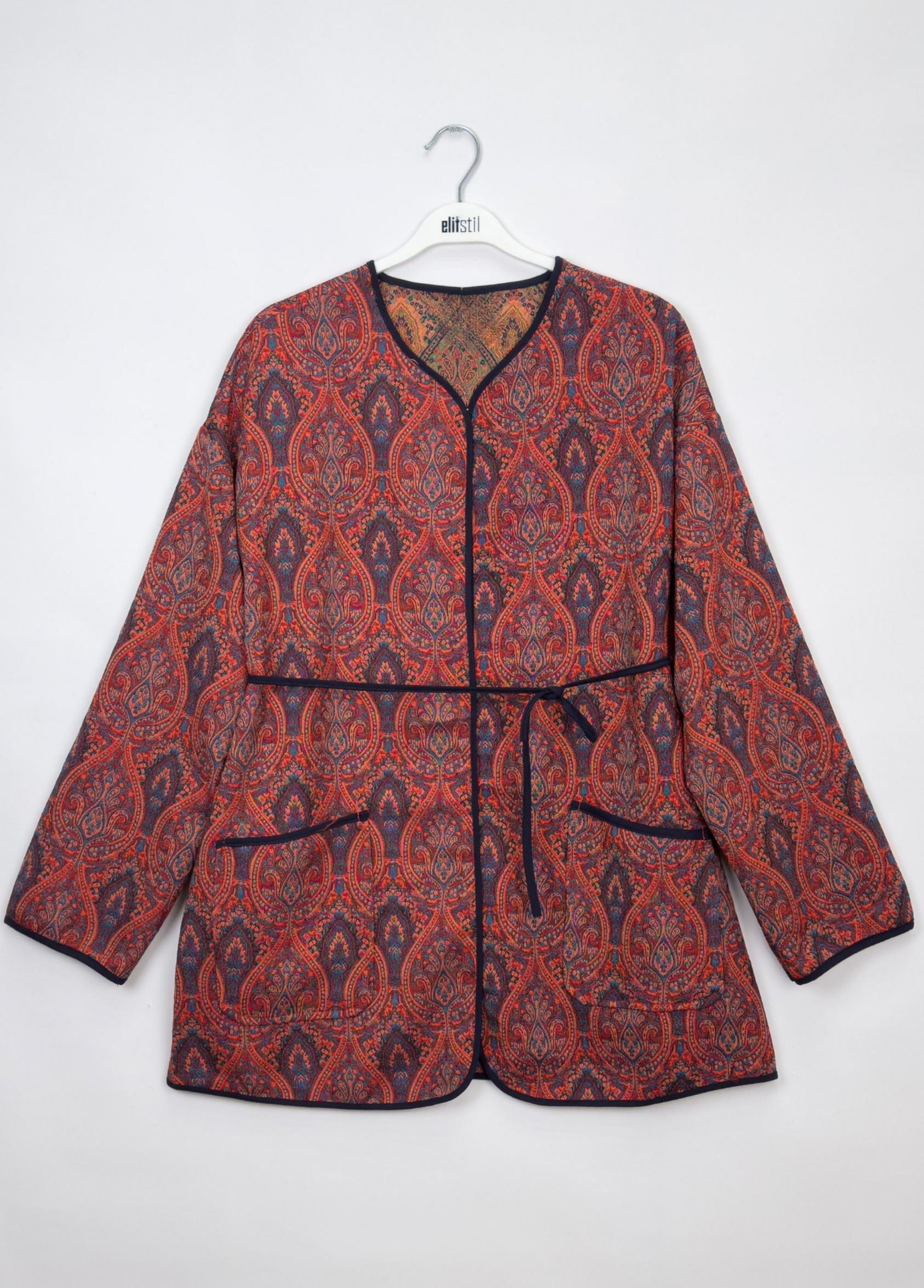 Desenli Ceket Bordo