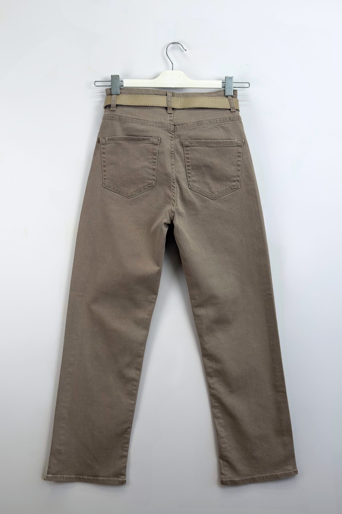 Kemerli Jean Pantolon Vizon 