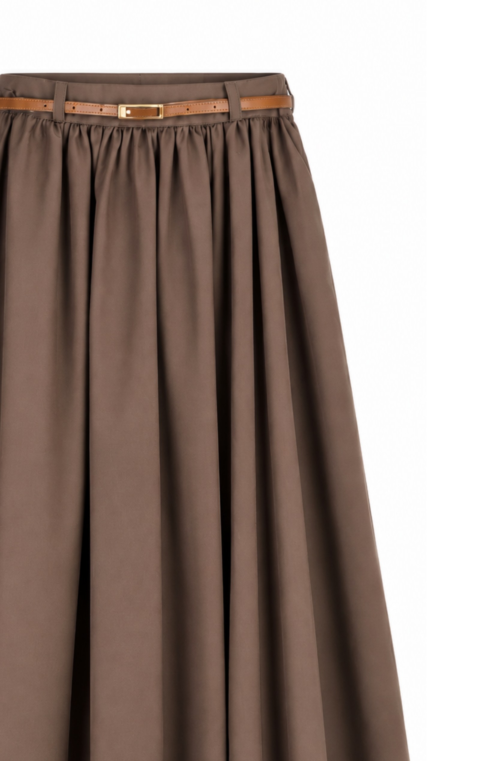 Kemerli Pileli Etek Kahve
