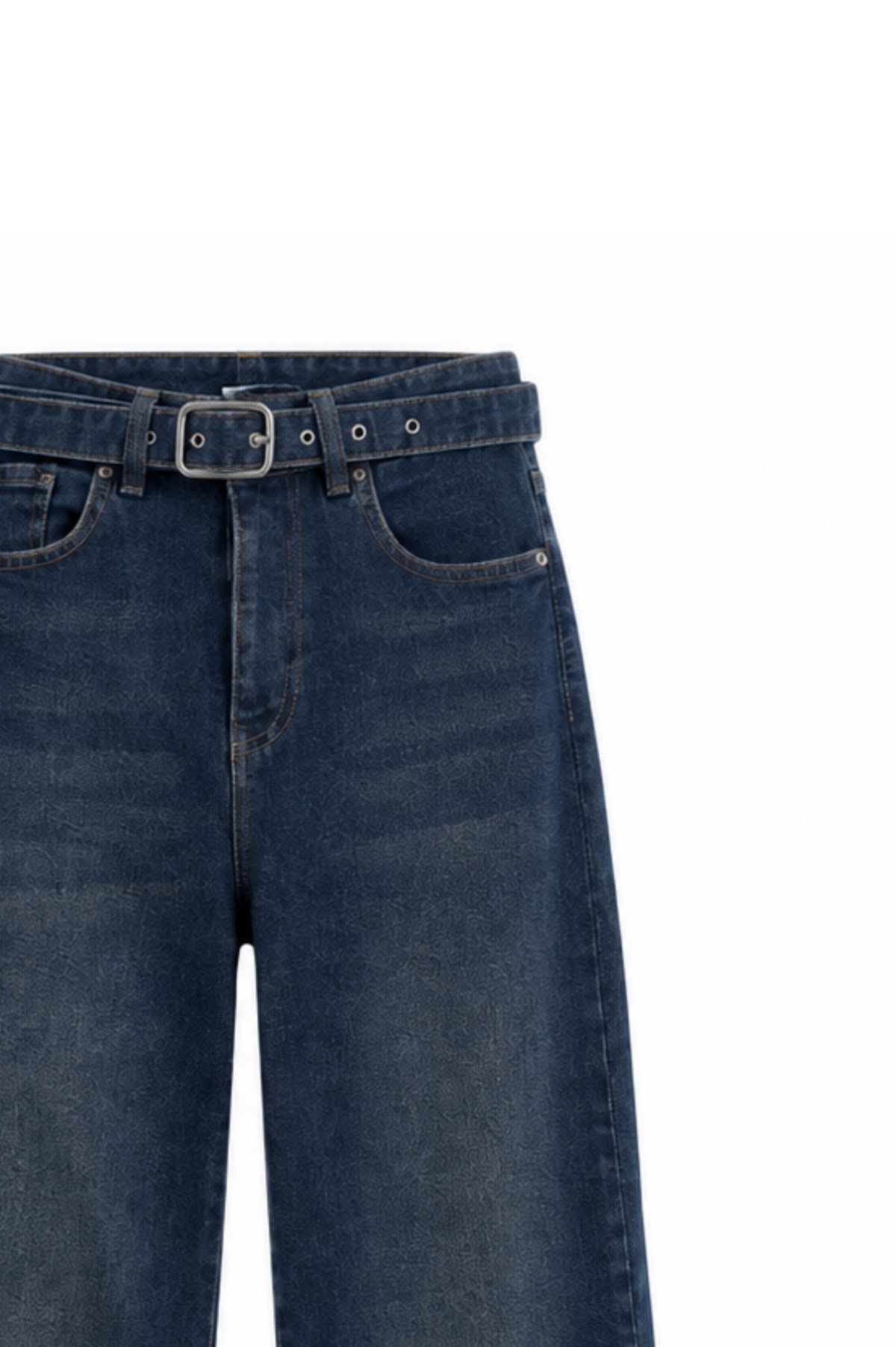 Kendinden Kemerli Kot Pantolon Mavi 