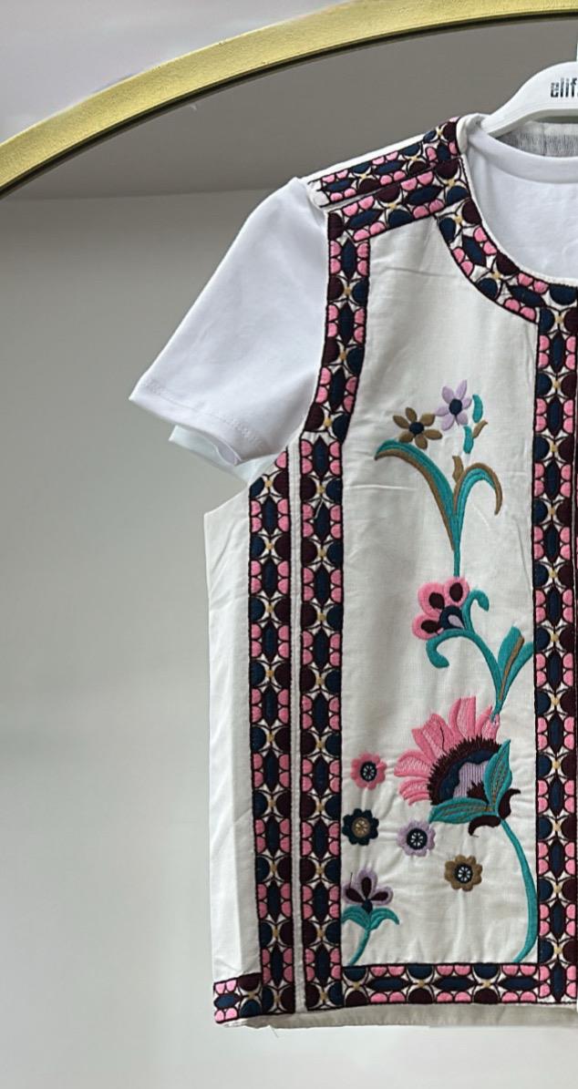 Lale Nakışlı Yelek Pembe 