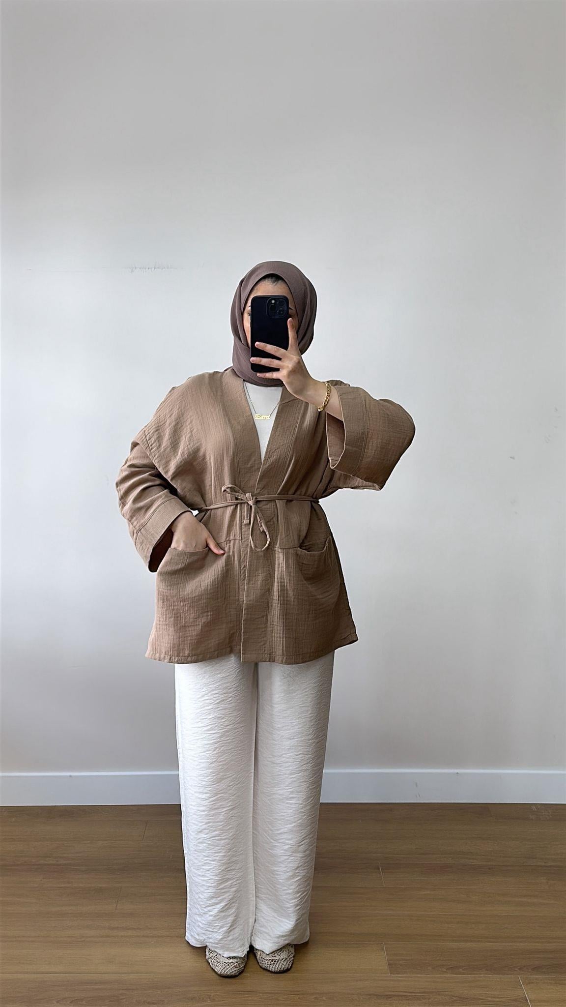 Müslin Bağlamalı Kimono Vizon