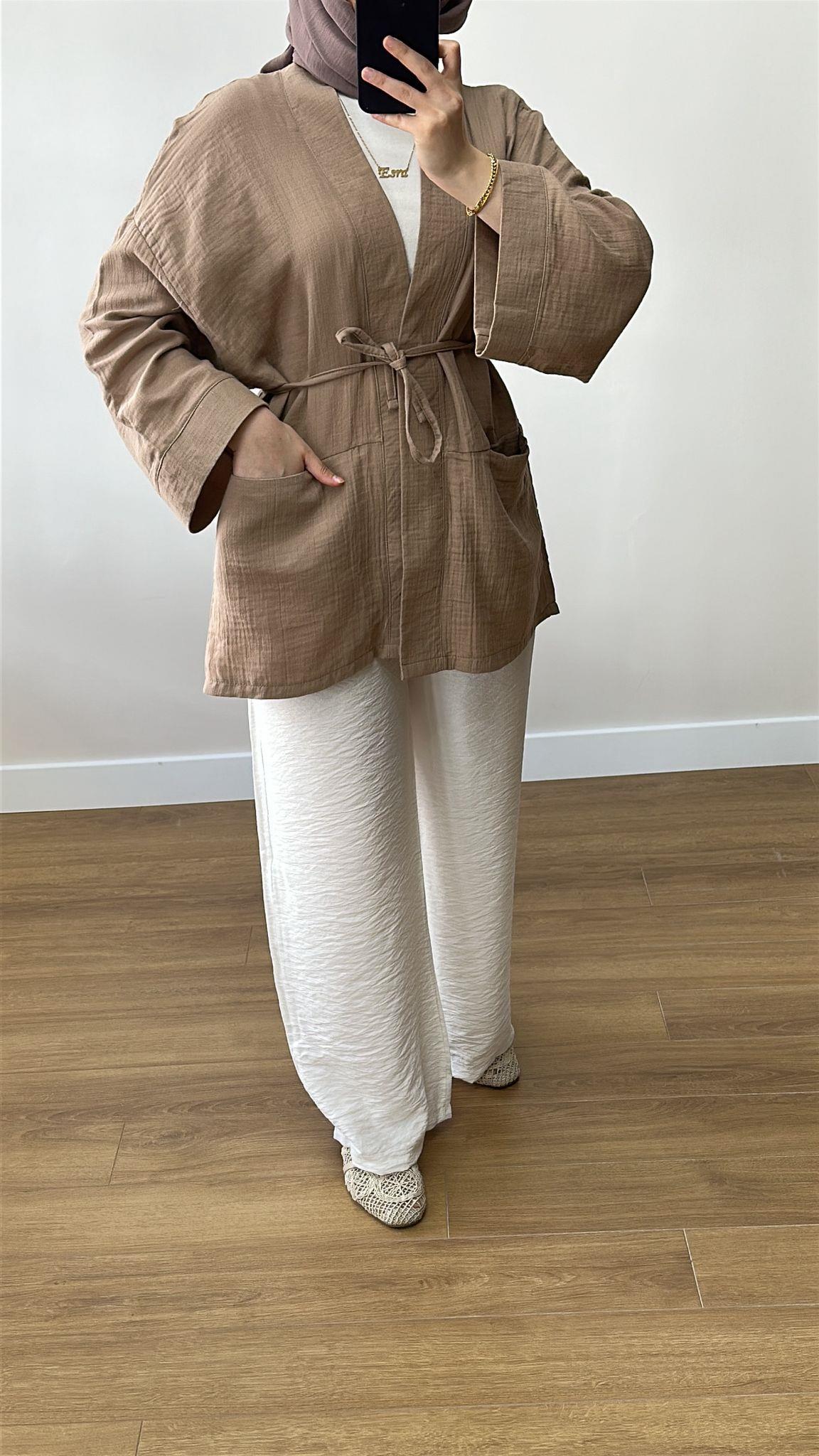 Müslin Bağlamalı Kimono Vizon