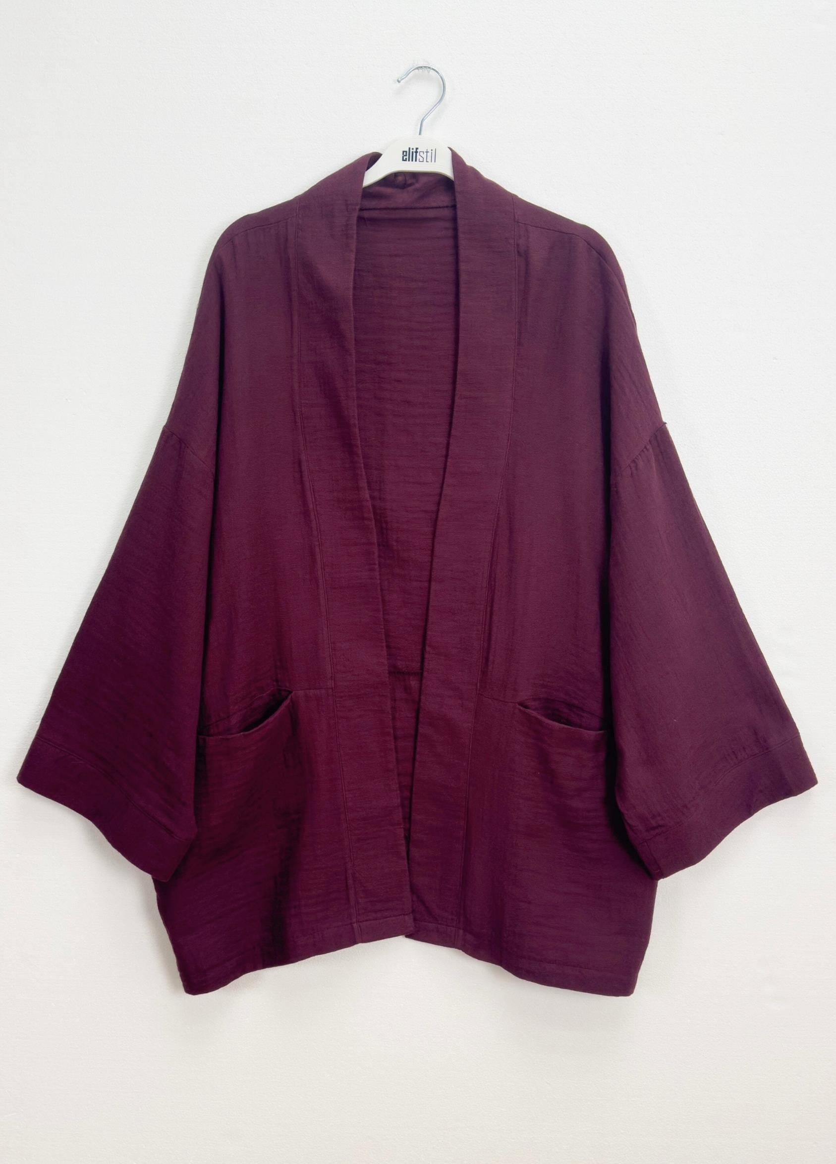 Müslin Bağlamalı Kimono Bordo 