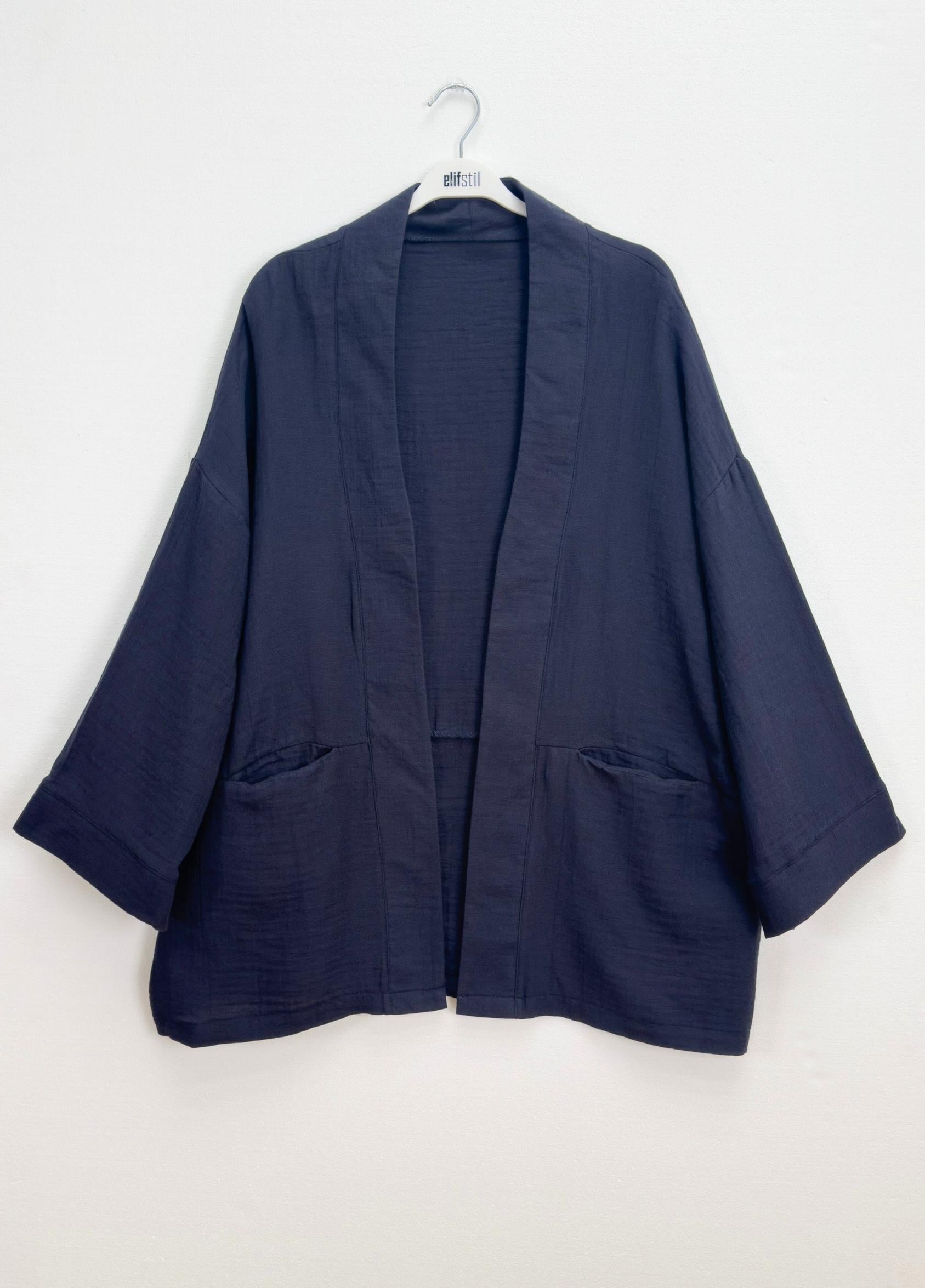 Müslin Bağlamalı Kimono Lacivert 