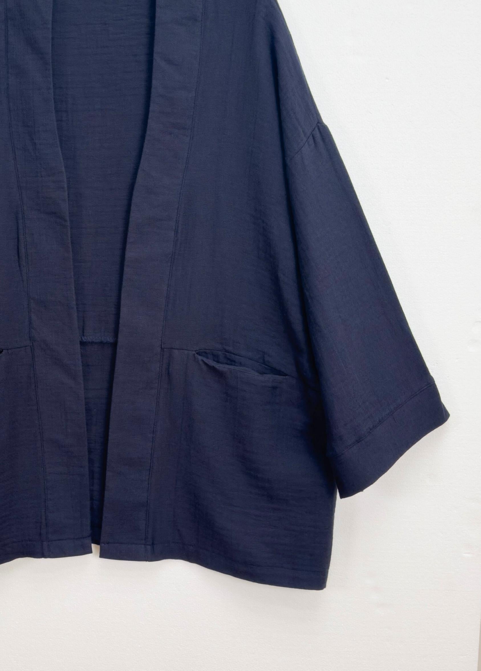 Müslin Bağlamalı Kimono Lacivert 