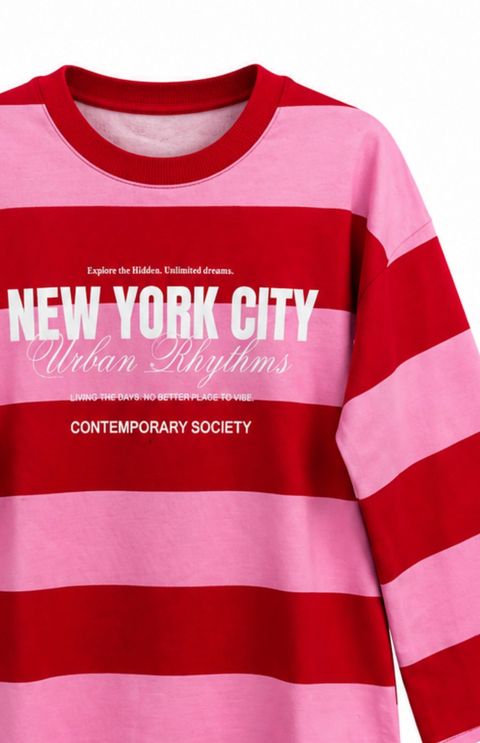 New York Kalın Çizgili Sweat pembe 