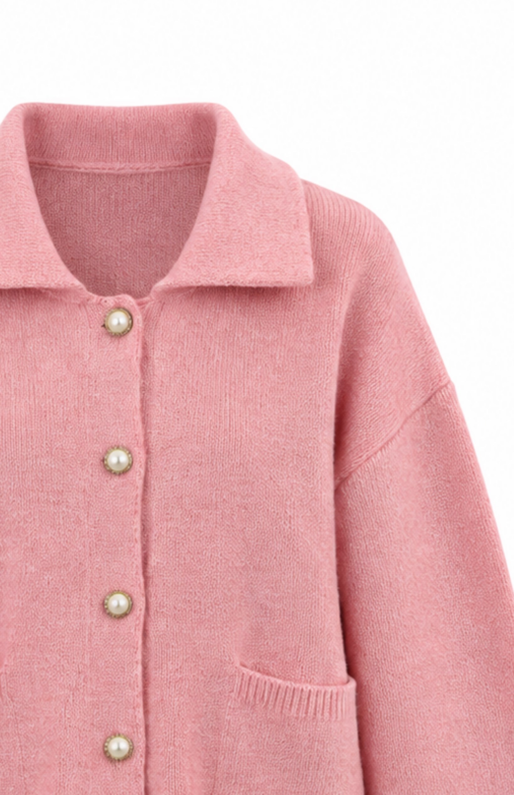 Polo Yaka Cepli Hırka Pembe
