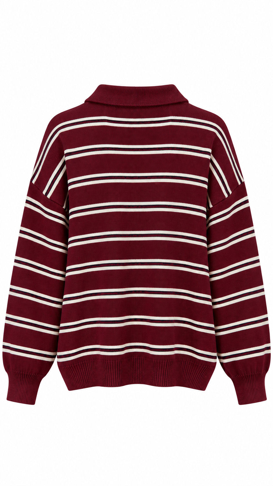 Polo Yaka Çizgili Kazak Bordo