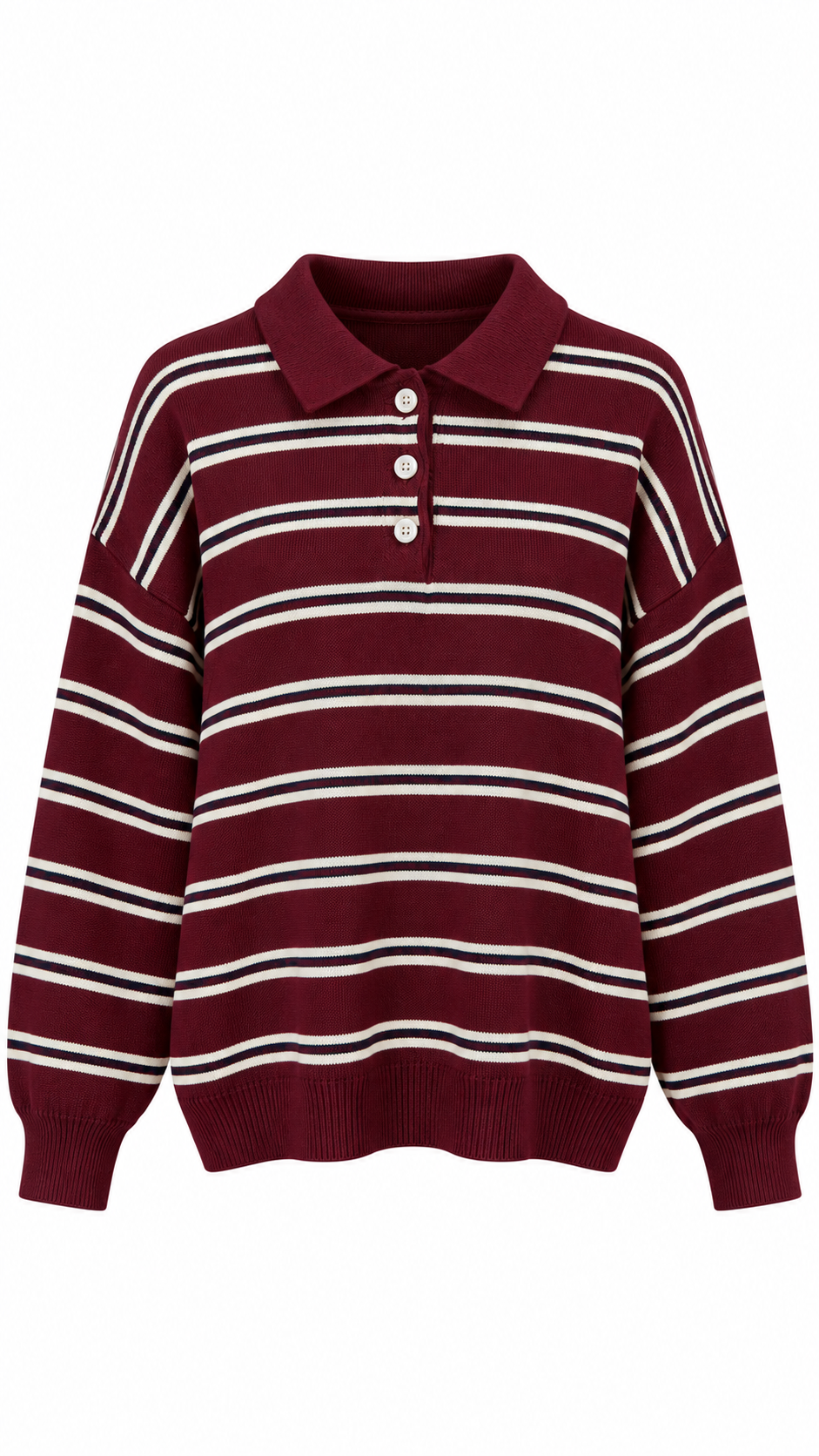 Polo Yaka Çizgili Kazak Bordo