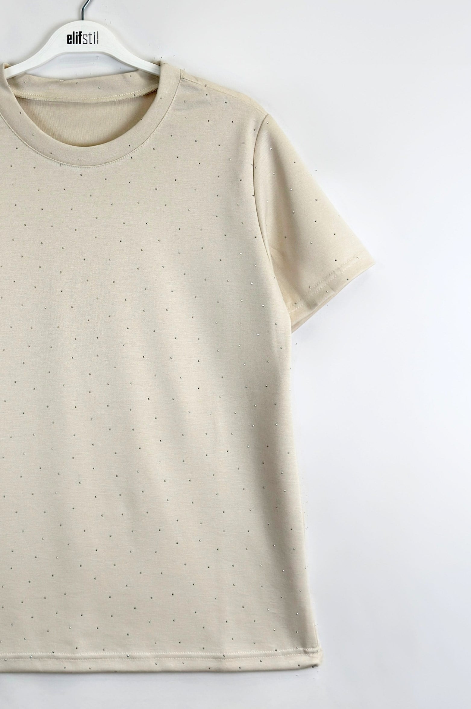 Taşlı Tshirt Bej 