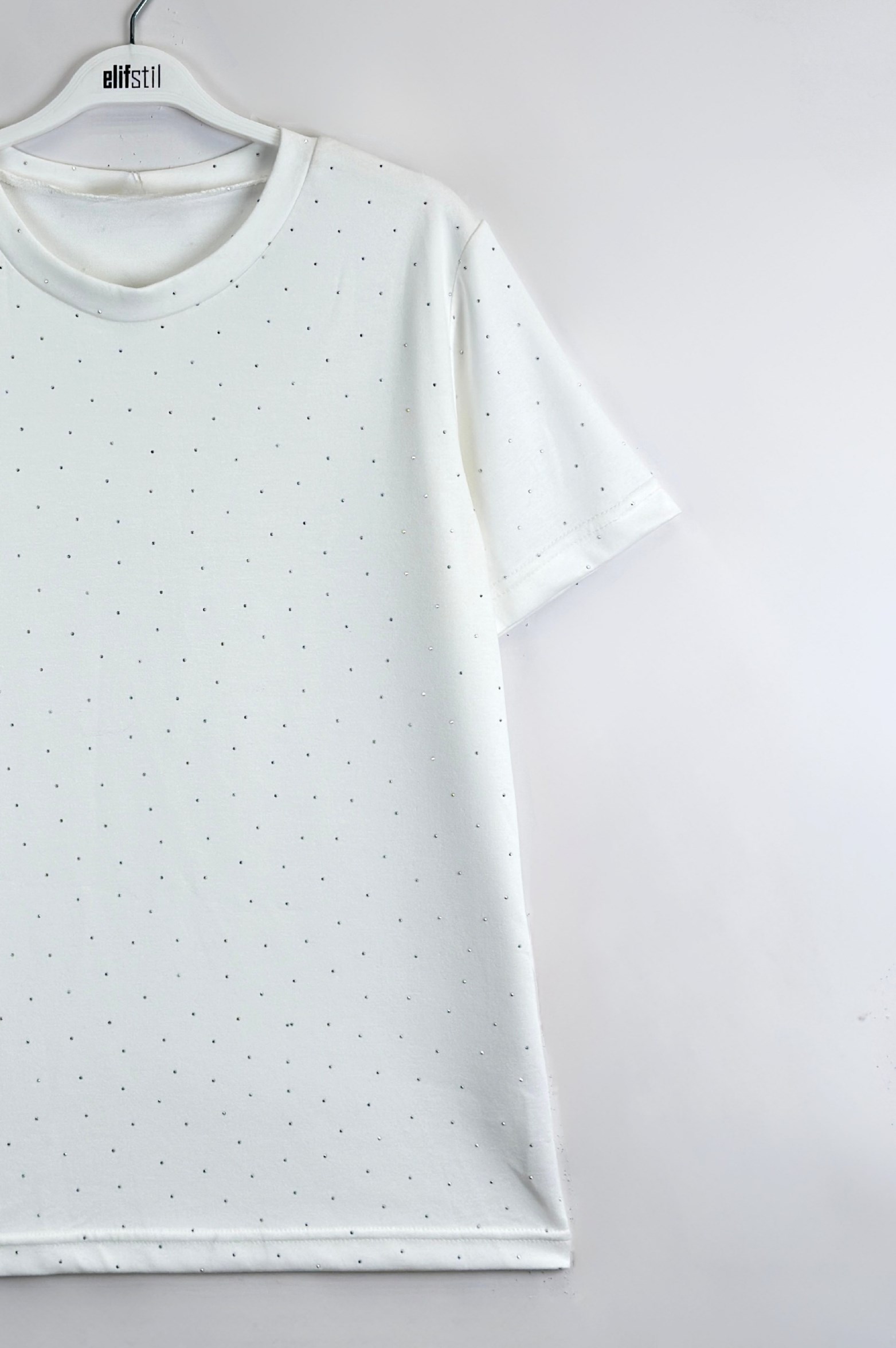 Taşlı Tshirt Ekru 