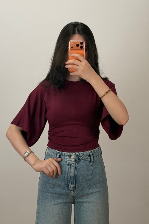 Yanı Büzgülü Body Bordo 