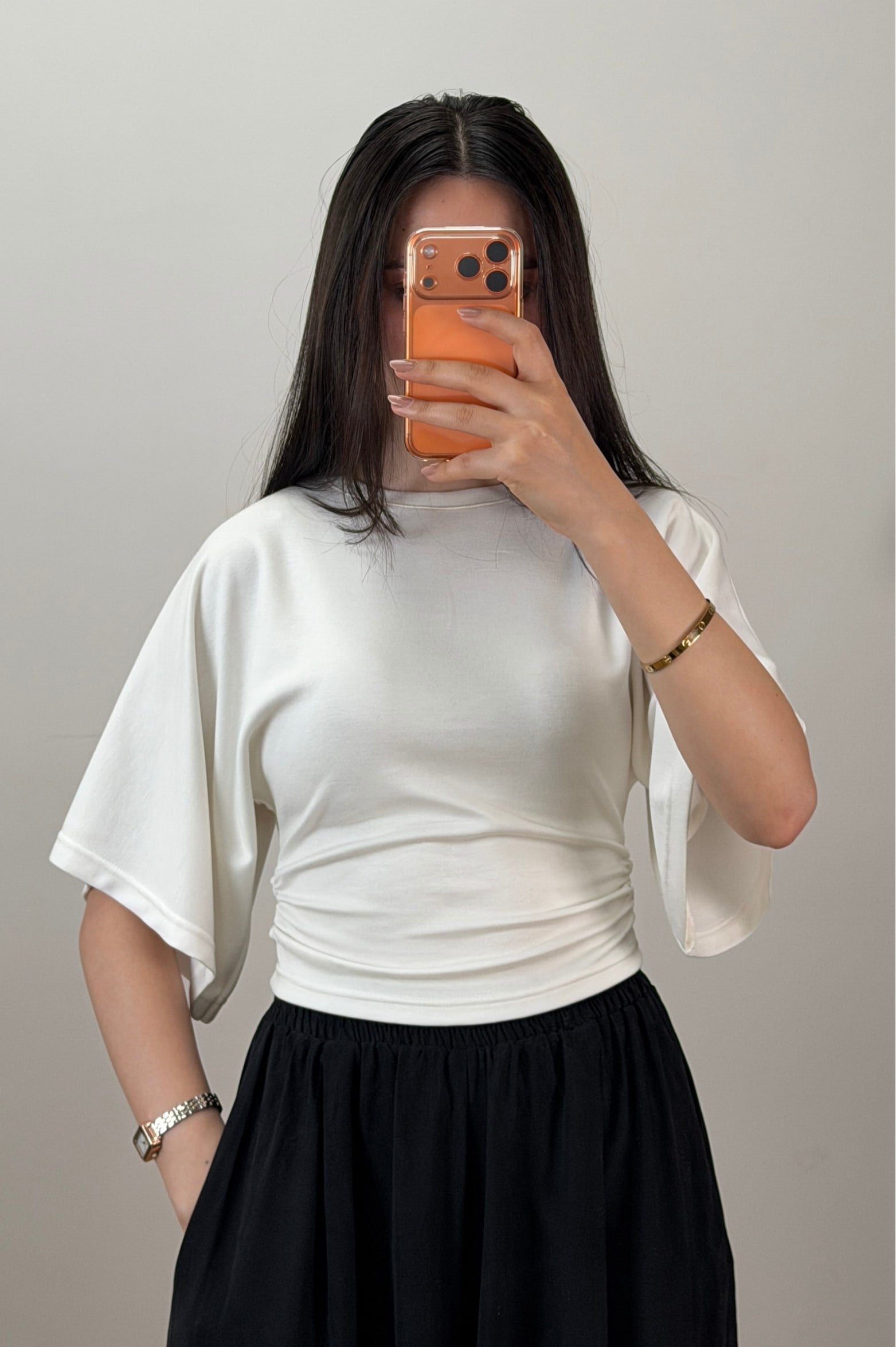 Yanı Büzgülü Body Ekru 