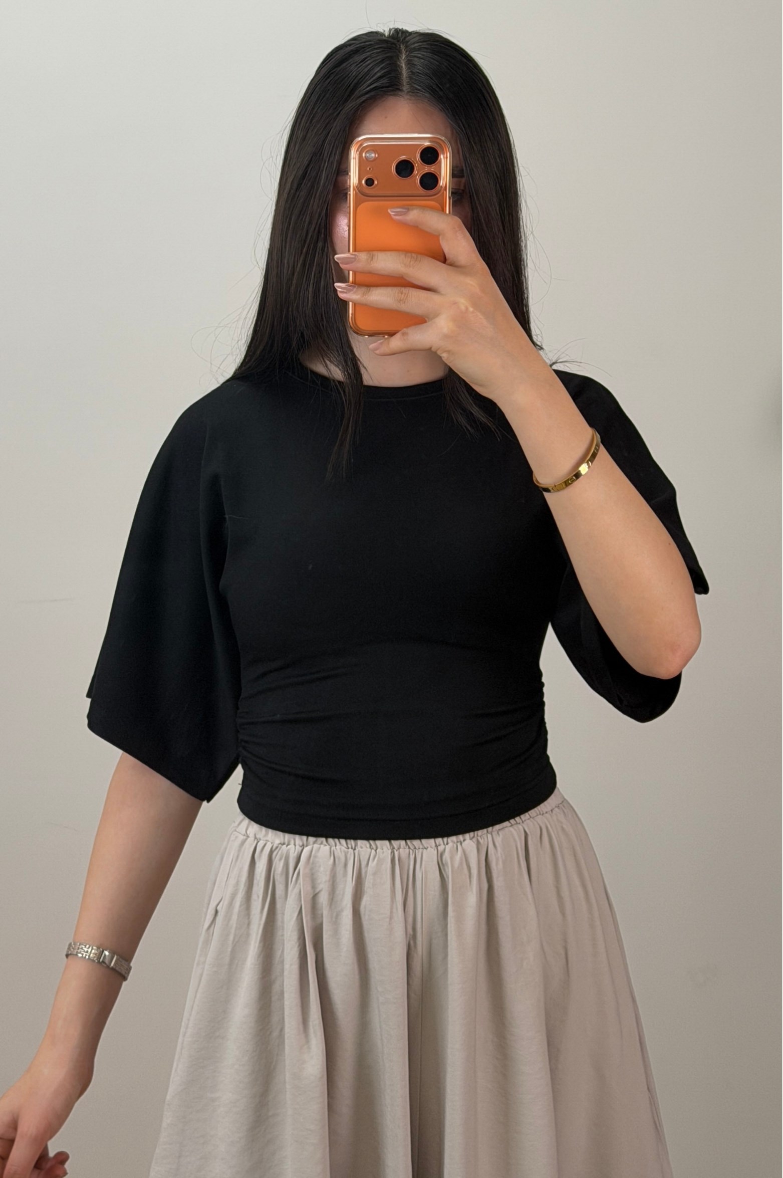 Yanı Büzgülü Body Siyah 