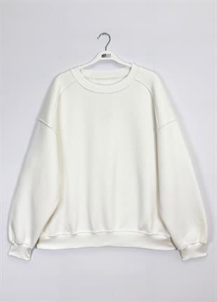 3 İplik Basıc Sweat Ekru