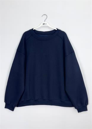 3 İplik Basıc Sweat Lacivert