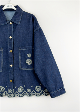 Anka Etnik Desen Ceket Lacivert 