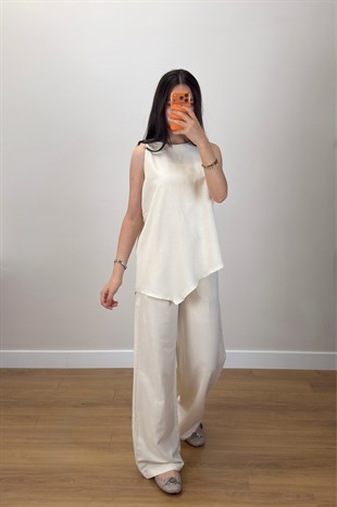 Asimetrik Bluz Takım Naturel 