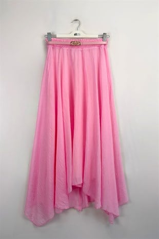 Asimetrik Kesim Kemerli Etek Pembe 