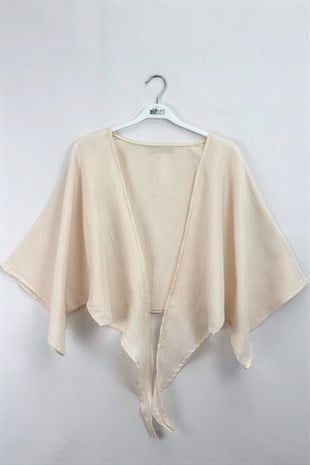 Bağlamalı Kısa Kimono Bej