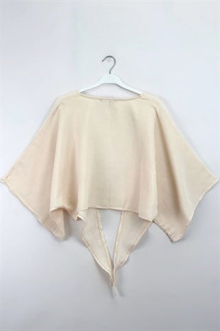 Bağlamalı Kısa Kimono Bej