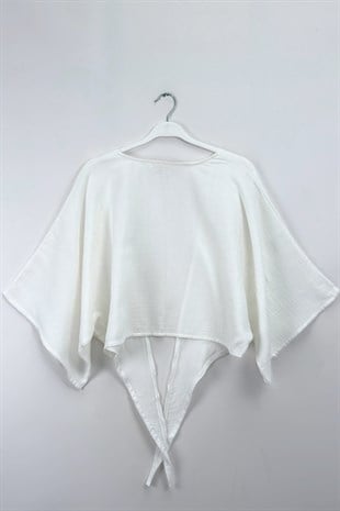 Bağlamalı Kısa Kimono Ekru