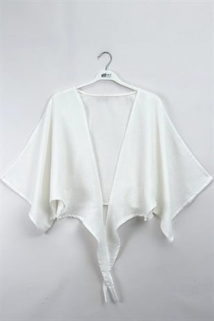 Bağlamalı Kısa Kimono Ekru