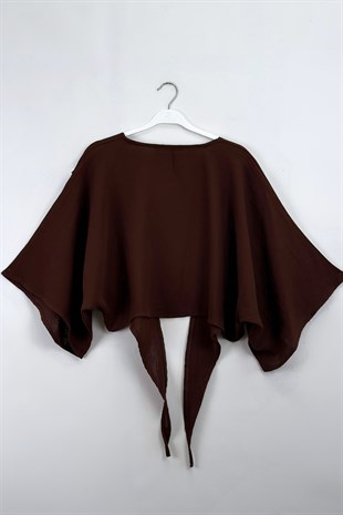 Bağlamalı Kısa Kimono Kahve