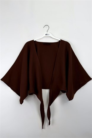 Bağlamalı Kısa Kimono Kahve