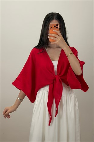 Bağlamalı Kısa Kimono Kırmızı