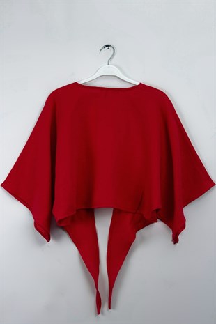 Bağlamalı Kısa Kimono Kırmızı