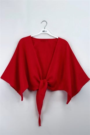 Bağlamalı Kısa Kimono Kırmızı