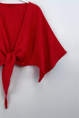 Bağlamalı Kısa Kimono Kırmızı