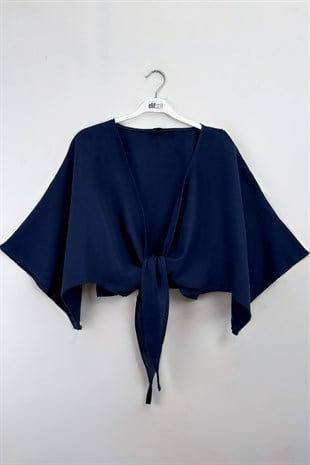 Bağlamalı Kısa Kimono Lacivert
