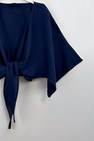 Bağlamalı Kısa Kimono Lacivert