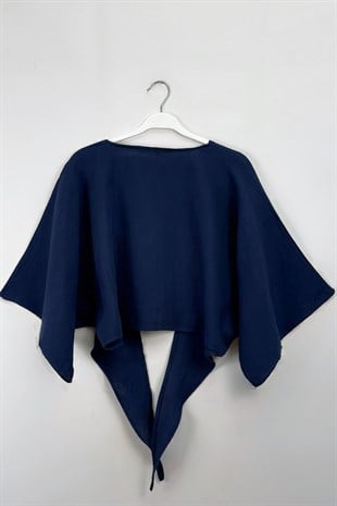 Bağlamalı Kısa Kimono Lacivert