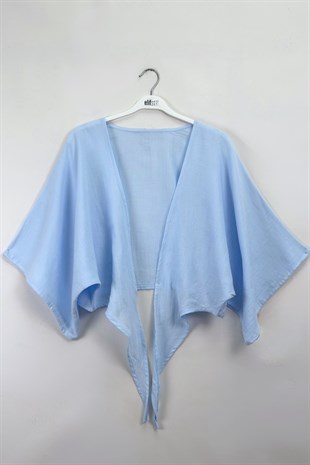 Bağlamalı Kısa Kimono mavi