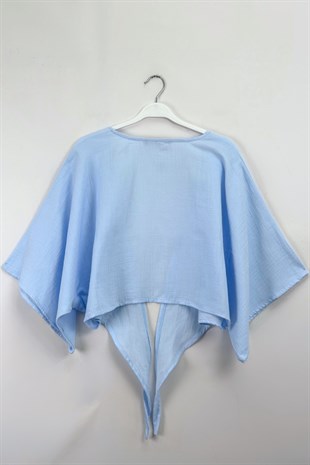 Bağlamalı Kısa Kimono mavi