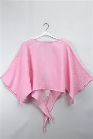 Bağlamalı Kısa Kimono Pembe