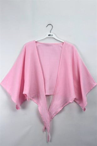 Bağlamalı Kısa Kimono Pembe