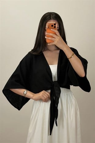 Bağlamalı Kısa Kimono Siyah