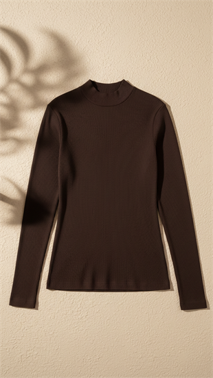 Balıkçı Yaka Parmak Geçmeli Body  Acı Kahve 