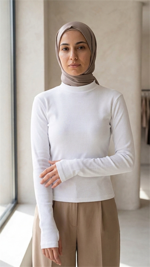 Balıkçı Yaka Parmak Geçmeli Body  Beyaz 