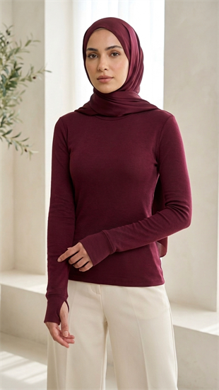 Balıkçı Yaka Parmak Geçmeli Body  Bordo 