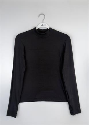 Balıkçı Yaka Parmak Geçmeli Body Siyah 