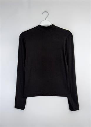 Balıkçı Yaka Parmak Geçmeli Body Siyah 