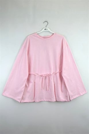 Basıc Bağlamalı Tunik Pembe