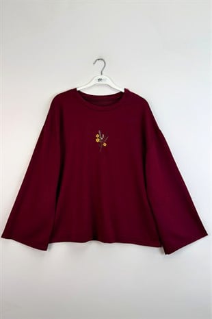 Basıc Nakışlı Tunik Bordo 